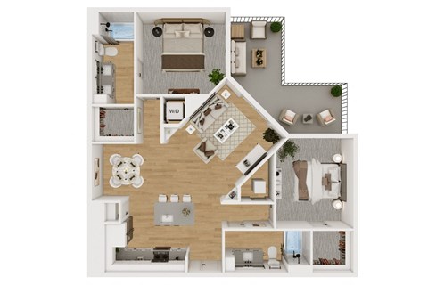 Floor plan for 2 beds, 2 baths, 1137 sqft